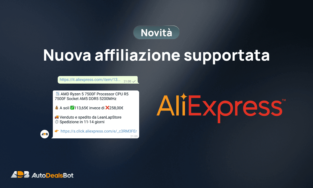 AliExpress arriva su AutoDealsBot